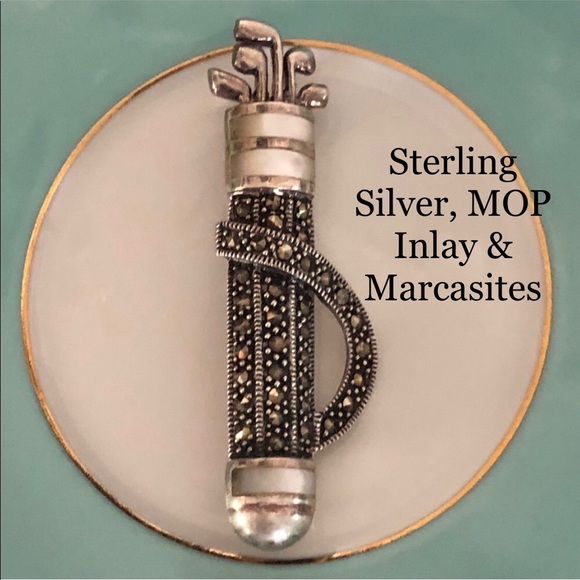 Vintage Jewelry - Vintage Sterling Marcasite MOP Inlay Golf Bag